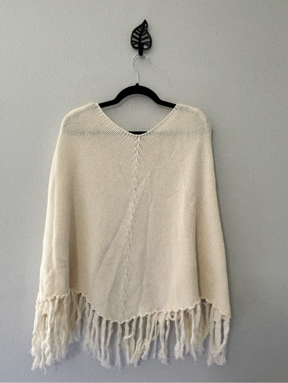 Edikted Cream Fringe Poncho Sweater XL Boho